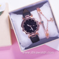 Wholesale Factory Direct Sale Watch Gift Set with Gift Box Bracelet Wrist Watches Candy Color Leather Quartz Watch 2PCS Set Hot